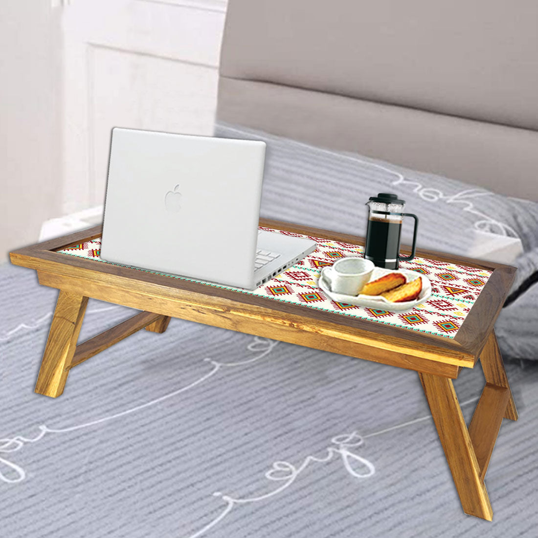 Designer Tray to Serve Breakfast in Bed Wooden Study Desk - Geometric Nutcase