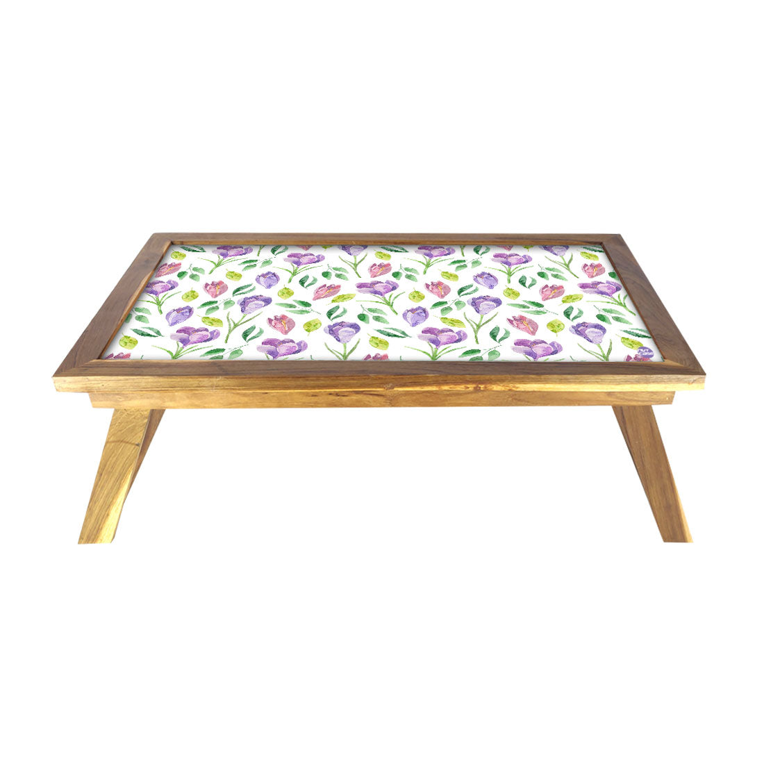 Wooden Folding Breakfast Table for Laptop Bed Tray Desk - Purple Flower Nutcase