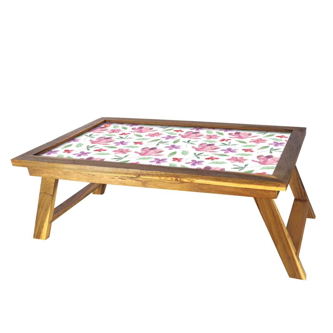 Foldable Wooden Laptop Desk Study Table for Bed - Pink Flower Nutcase