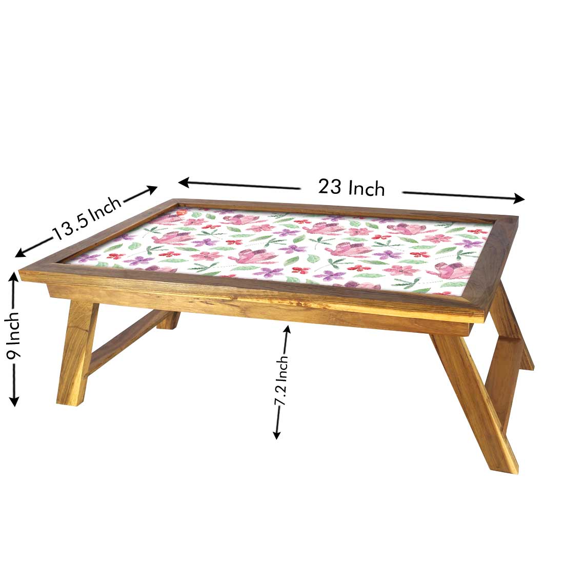 Foldable Wooden Laptop Desk Study Table for Bed - Pink Flower Nutcase