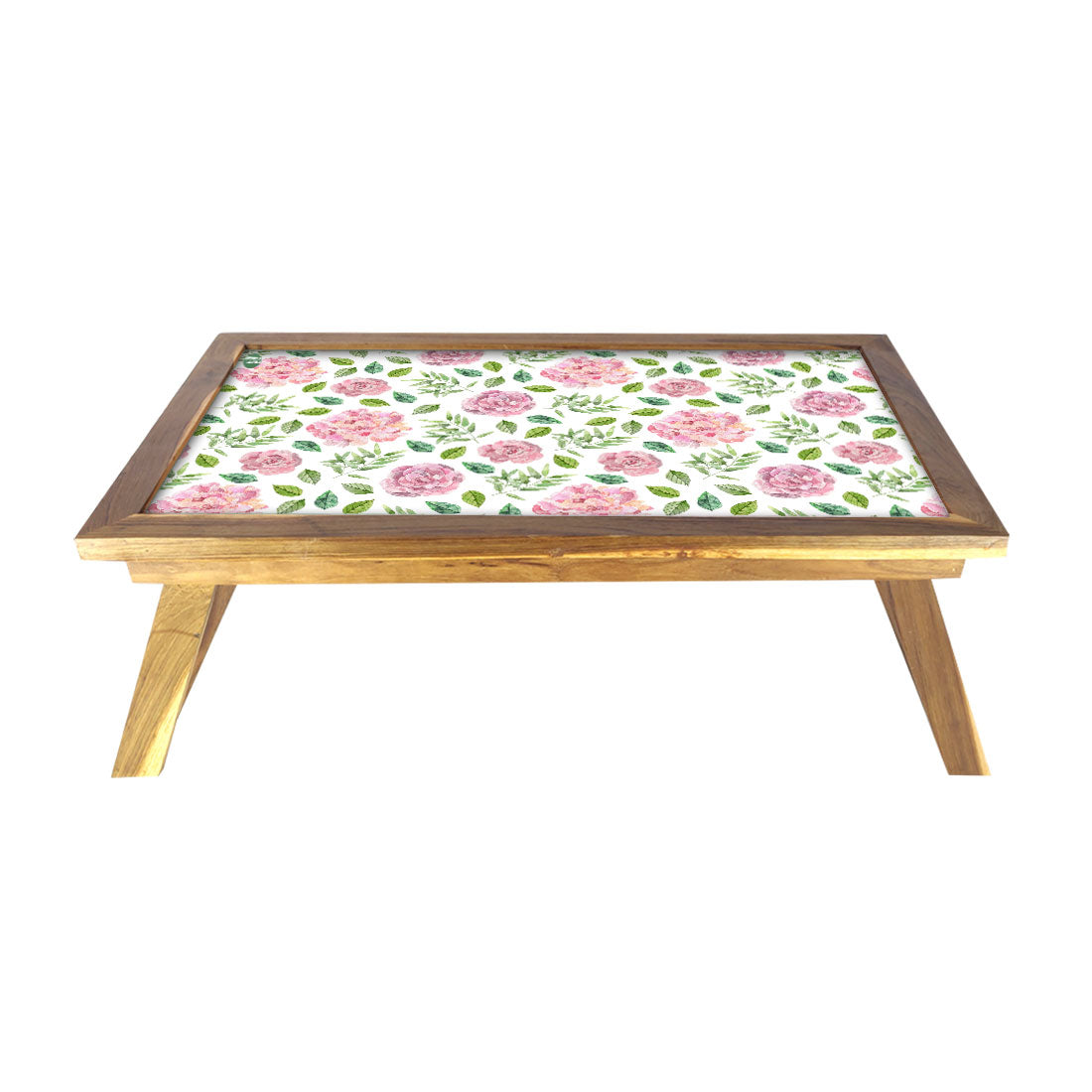 Designer Bed Breakfast Table Wooden & Tray for Home - Flower Pattern Nutcase