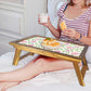 Designer Bed Breakfast Table Wooden & Tray for Home - Flower Pattern Nutcase