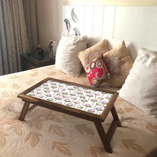 Wooden Designer Bed and Breakfast Table for Study Desk - Flower Buds Nutcase