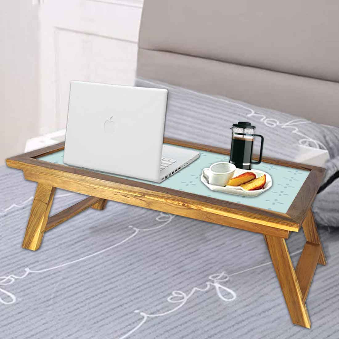 Wooden Folding Breakfast in Bed Tray for Home - Blue Pattern Nutcase