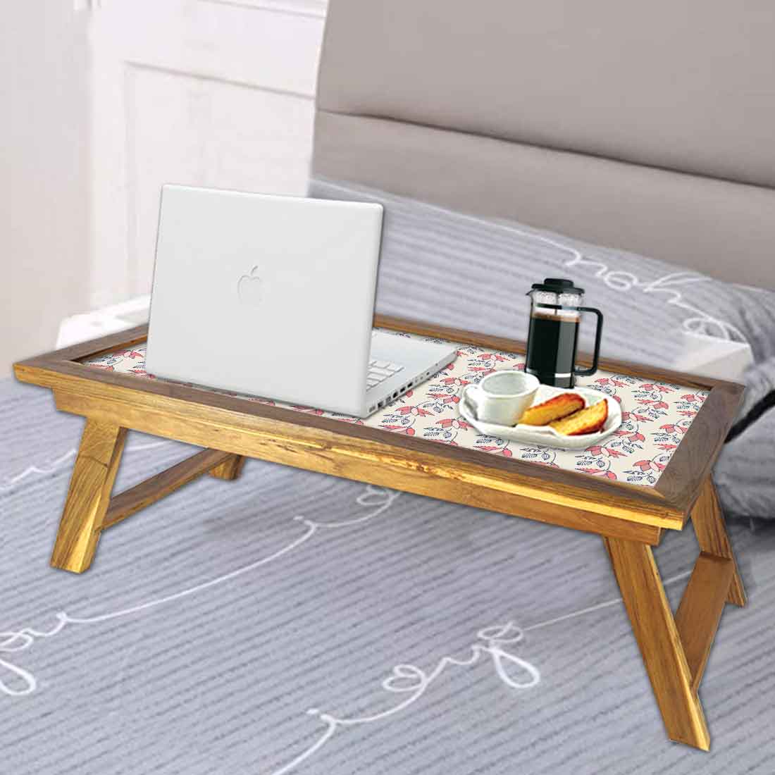 Multipurpose Foldable Wooden Desk for Bed Breakfast Tray - Floral Pattern Nutcase