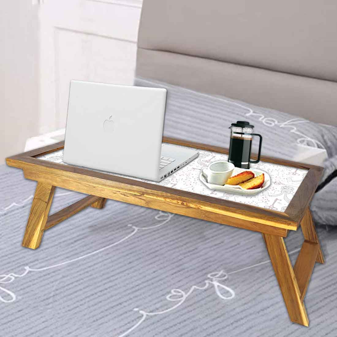 Nutcase Folding Laptop Table For Home Bed Lapdesk Breakfast Table Foldable Teak Wooden Study Desk - Rabbit and Key Nutcase
