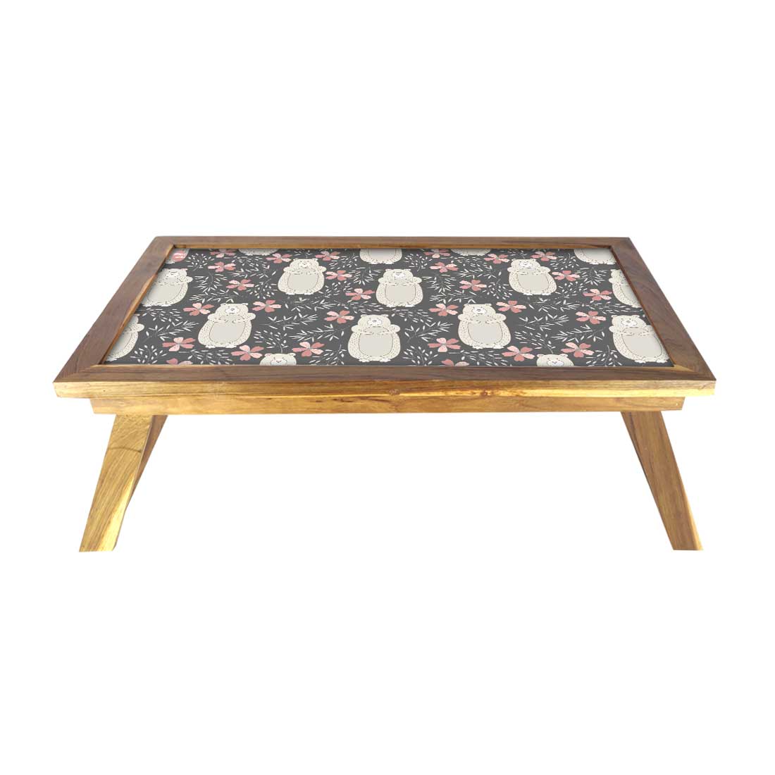 Nutcase Folding Laptop Table For Home Bed Lapdesk Breakfast Table Foldable Teak Wooden Study Desk - Bear and Flower Nutcase