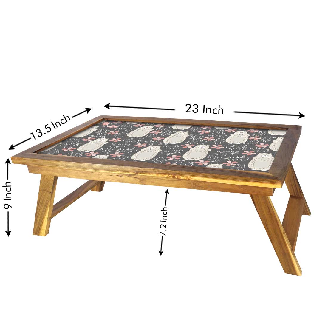 Nutcase Folding Laptop Table For Home Bed Lapdesk Breakfast Table Foldable Teak Wooden Study Desk - Bear and Flower Nutcase