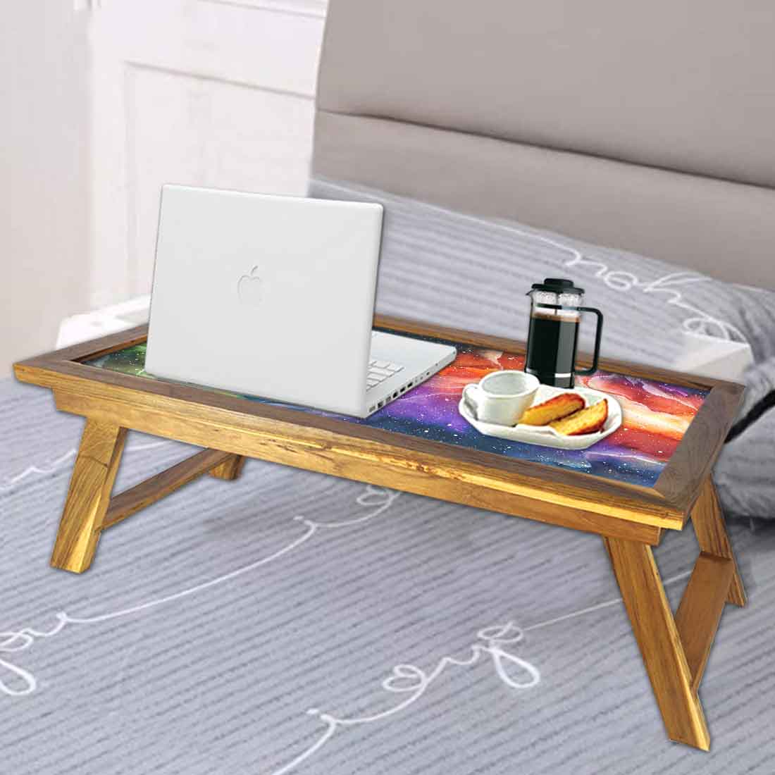 Modern Wooden Folding Breakfast in Bed Stand for Home - Space Multicolor Nutcase