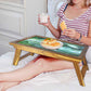 Wooden Small Breakfast Table for Bed Eating Tray  - Space Watercolor Nutcase