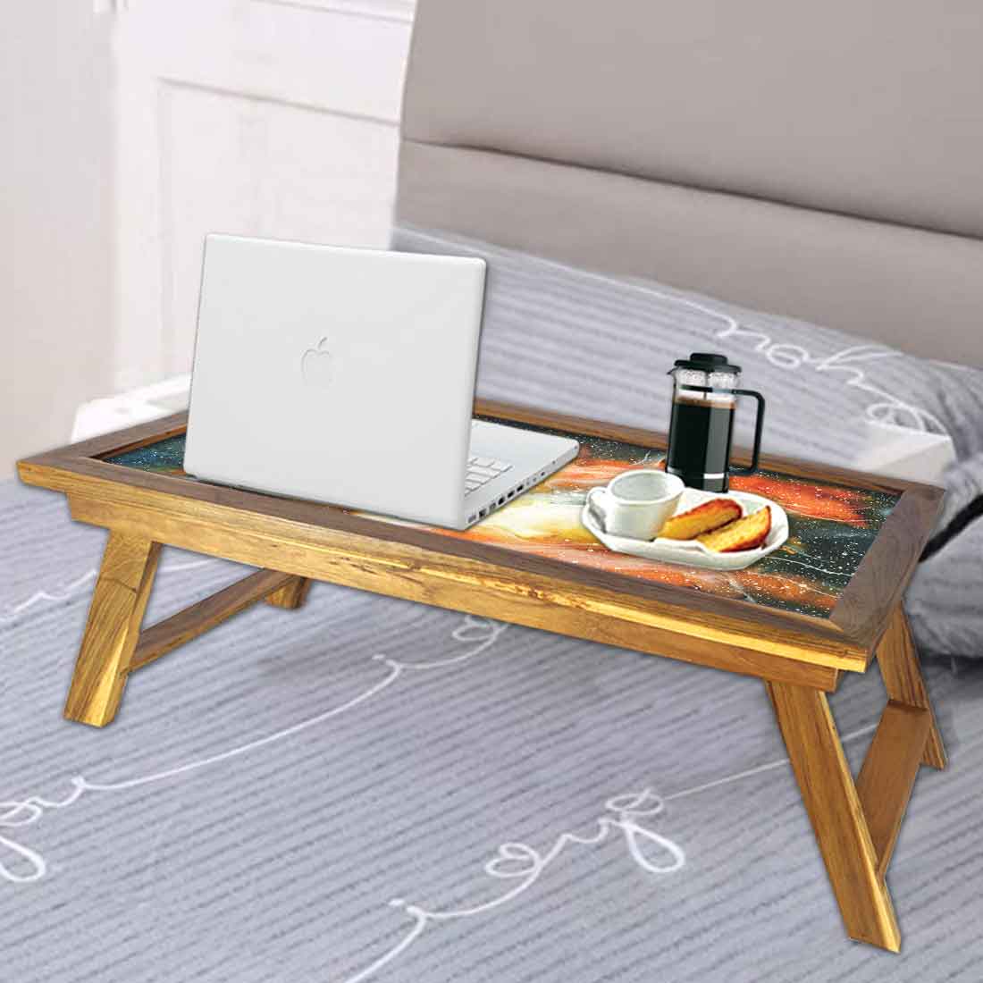 Designer Folding Wooden Breakfast in Bed Tray - Space Watercolor Nutcase
