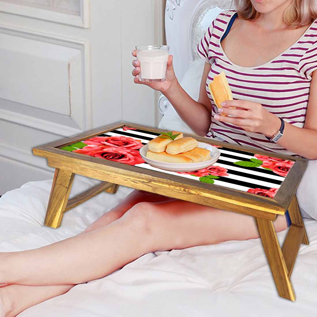 Nutcase Folding Floral Stripes Bed Table for Breakfast Nutcase