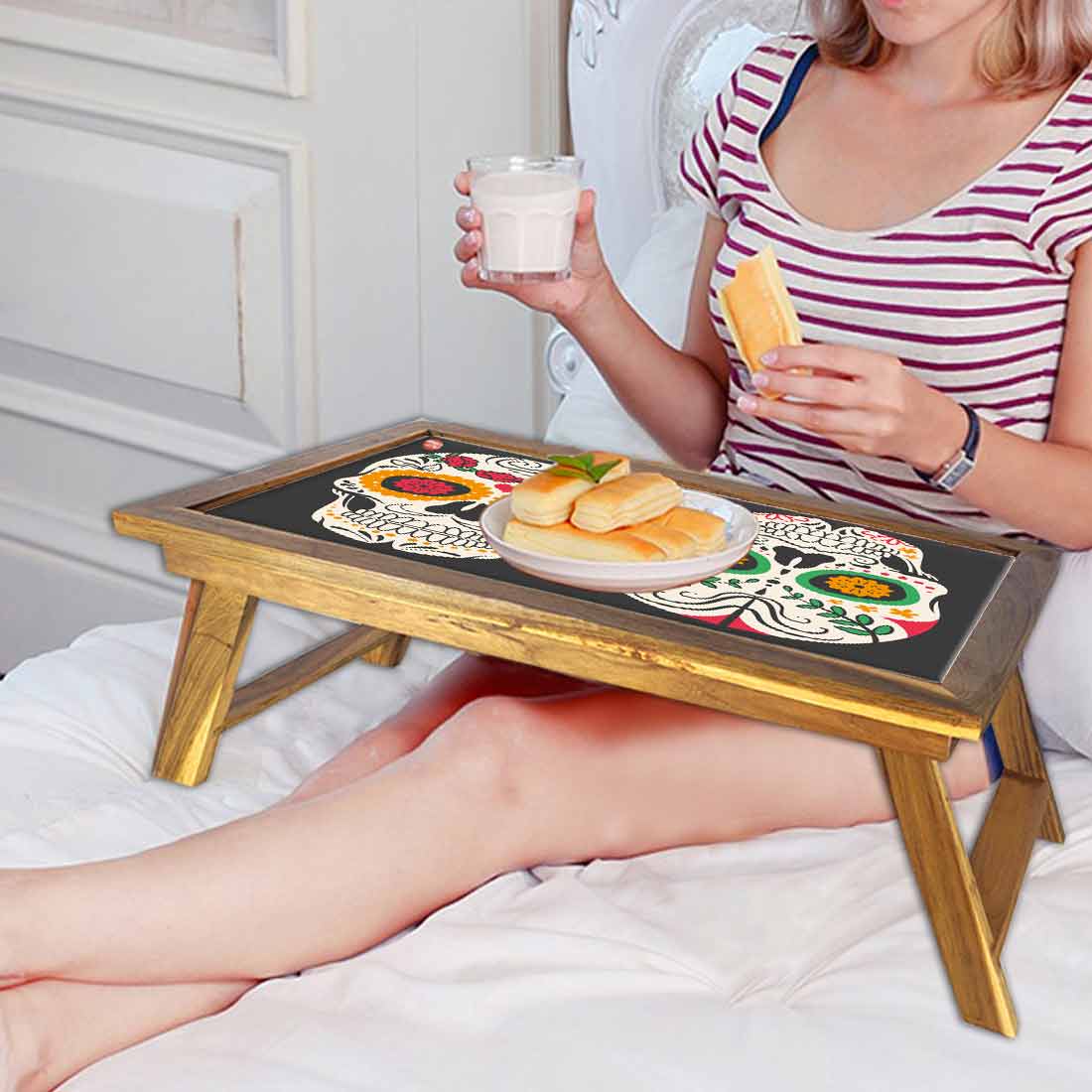 Folding Calavera Printed Bed Breakfast Table Nutcase