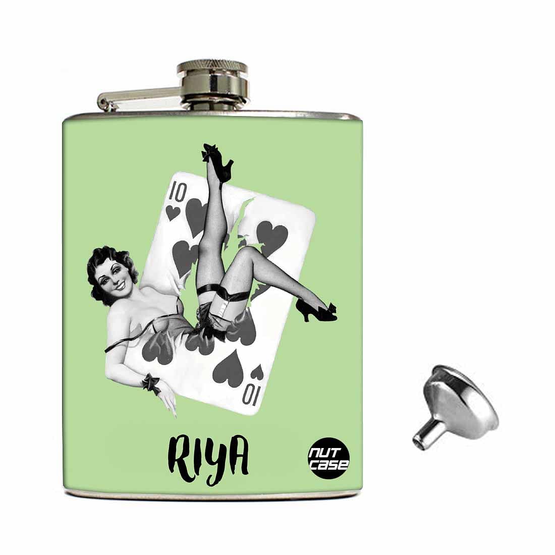 Personalized Hip Flasks for Liquor Set 8 oz Stainless Steel | Wedding Gift Box with Funnel and Personalised Pine Wood Box | Bar Accessories Cocktail Set - Girls Nightout Nutcase