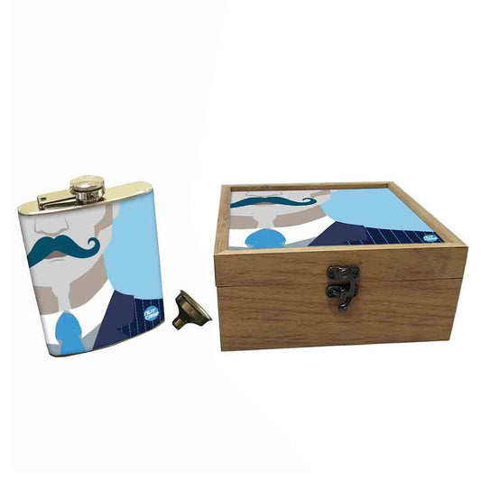 Hip Flask Gift Box -Hip Flasks For Men- Gentlemans Moustache Nutcase