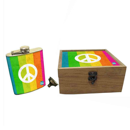 Hip Flask Gift Box -Rainbow Peace Nutcase