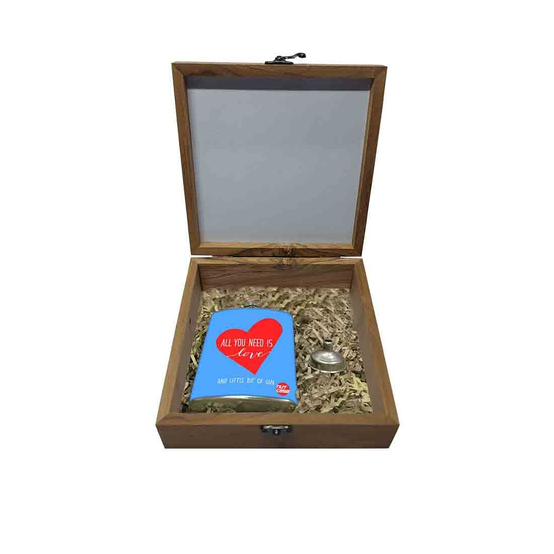 Hip Flask Gift Box -All You Need is Love Blue Nutcase