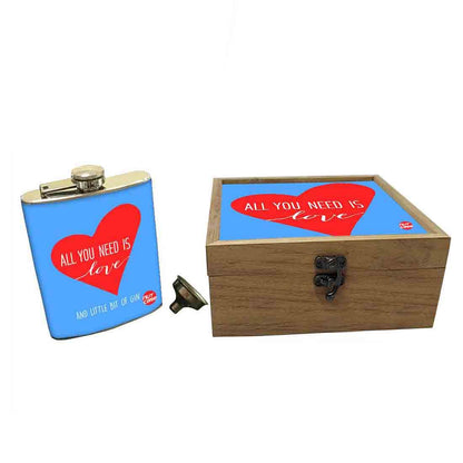 Hip Flask Gift Box -All You Need is Love Blue Nutcase