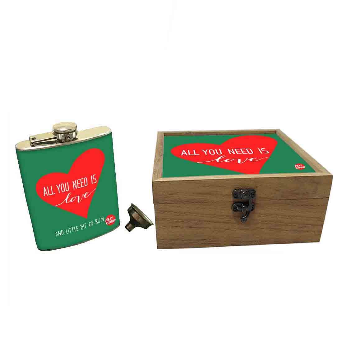 Hip Flask Gift Box -All You Need is Love Green Nutcase