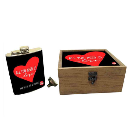 Hip Flask Gift Box -All You Need is Love Black Nutcase