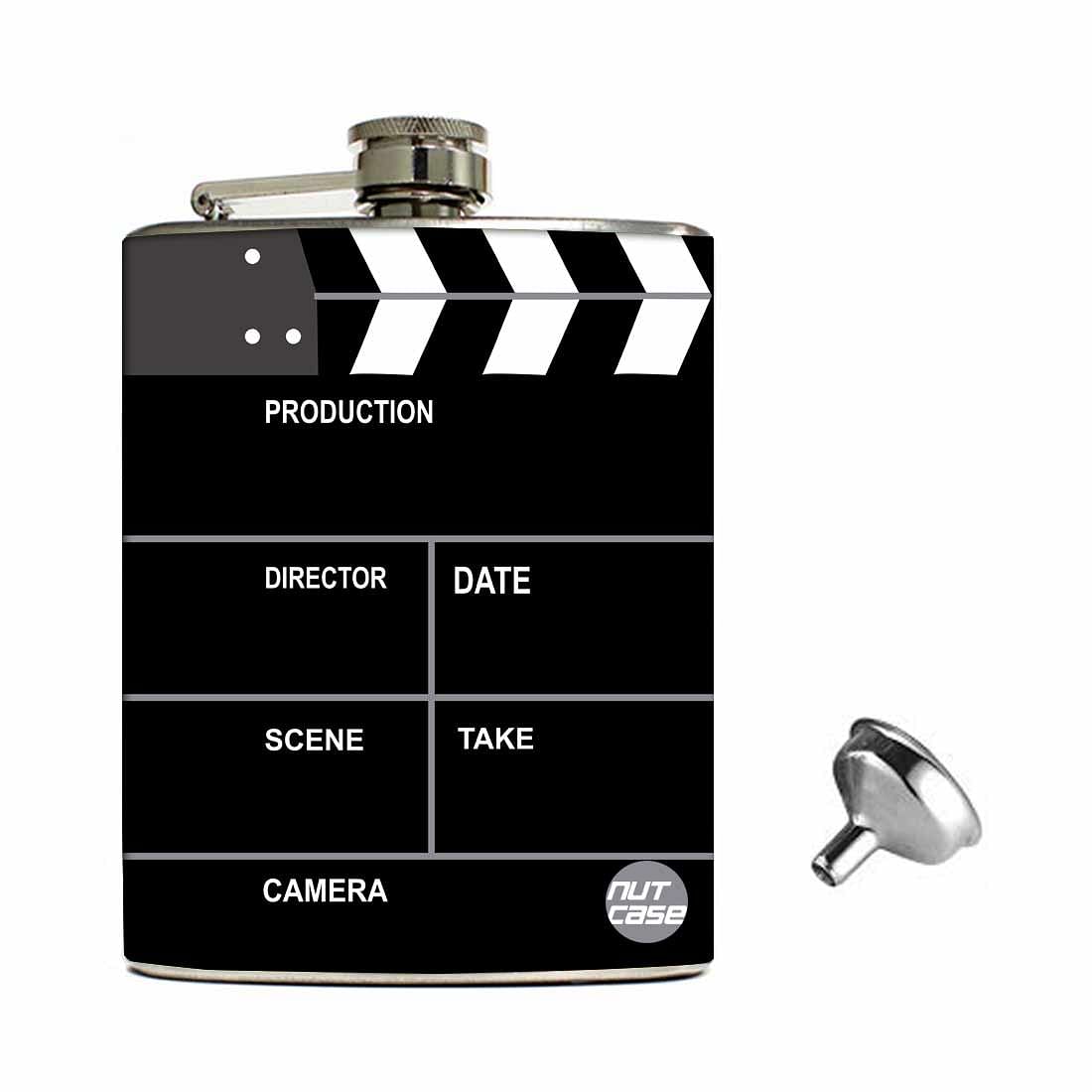 Funny Hipflask Gift Box -Flimy Movie Clapboard Design Nutcase