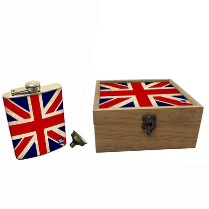 Hip Flask Gift Box -Vintage Union Jack British Flag Nutcase