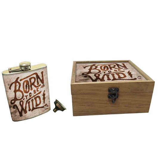 Hip Flask Gift Box -Hip Flasks For Men-Born To be Wild Nutcase