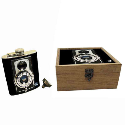 Hip Flask Gift Box -Retro Vintage Camera Nutcase