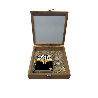 Hip Flask Gift Box -Golden Ribbon Zebra Design Nutcase