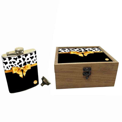 Hip Flask Gift Box -Golden Ribbon Zebra Design Nutcase