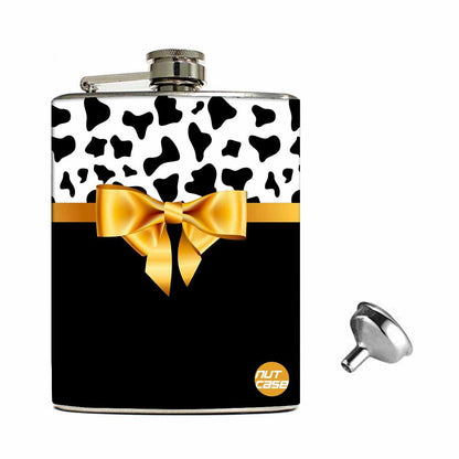 Hip Flask Gift Box -Golden Ribbon Zebra Design Nutcase