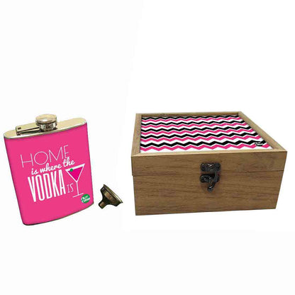 Hip Flask Gift Box -Home Is Where The Vodka Is Nutcase