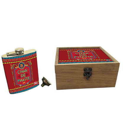 Hip Flask Gift Box -Indian Kitsch Quirky Design- Chak De Phatte Nutcase