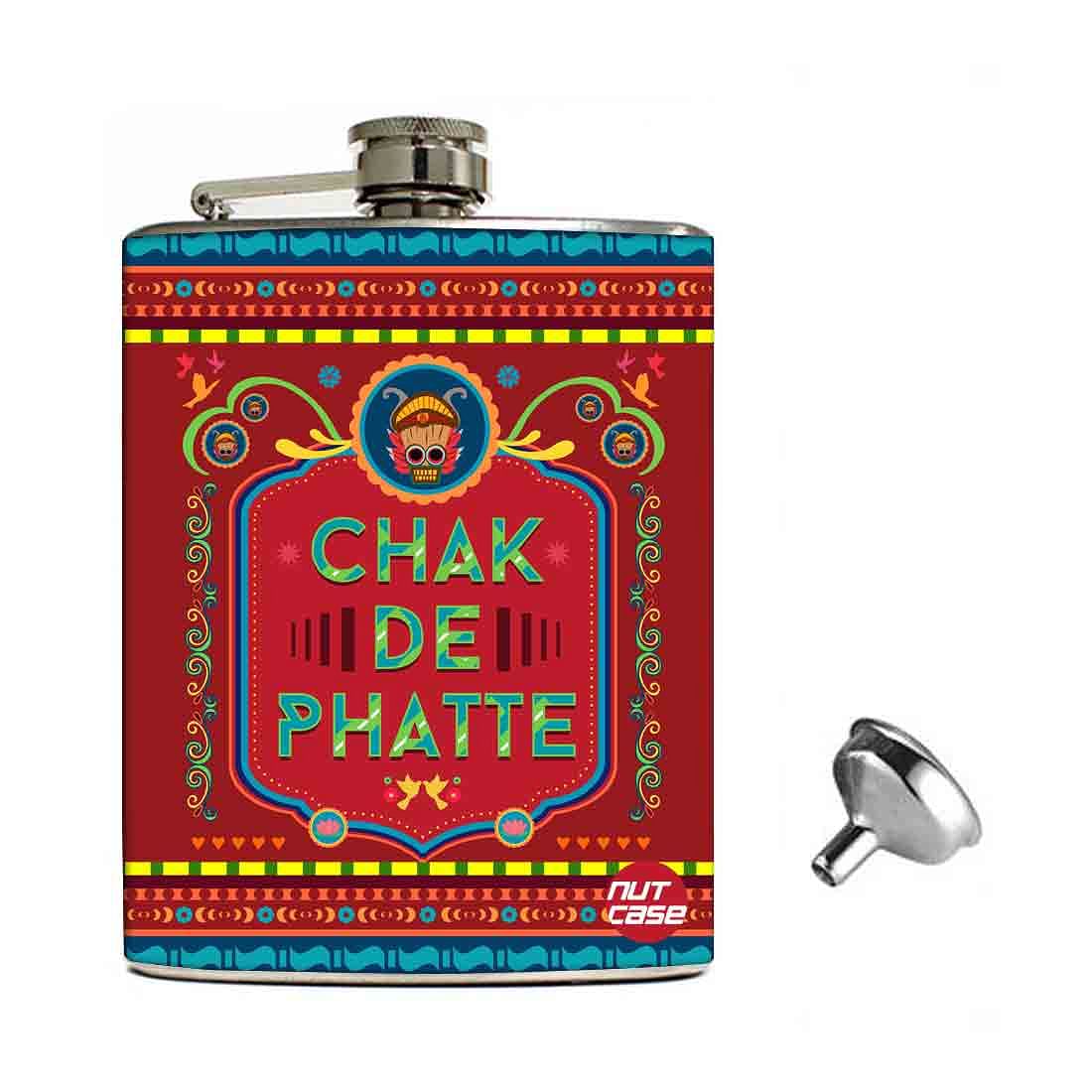 Hip Flask Gift Box -Indian Kitsch Quirky Design- Chak De Phatte Nutcase