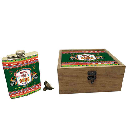 Hip Flask Gift Box -Indian Kitsch Quirky Design - Suddh Dude Nutcase