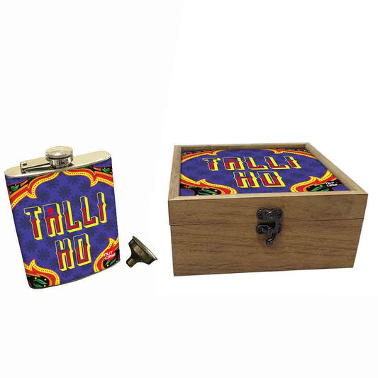 Hip Flask Gift Box -  Indian Kitsch Quirky Design-Talli Ho Purple Nutcase