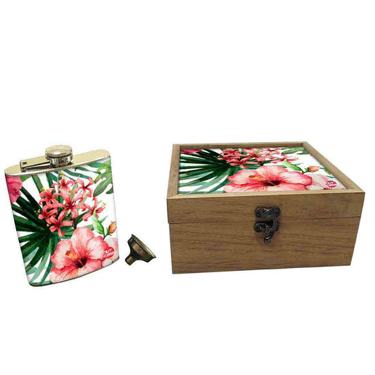Hip Flask Gift Box -Hip Flask For Women - Hibiscus Leaves Nutcase