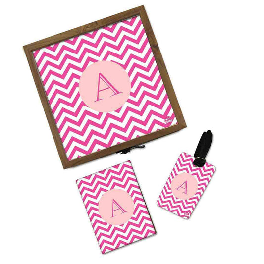 Personalized Passport Cover Combo - Pink Wave Lines Nutcase