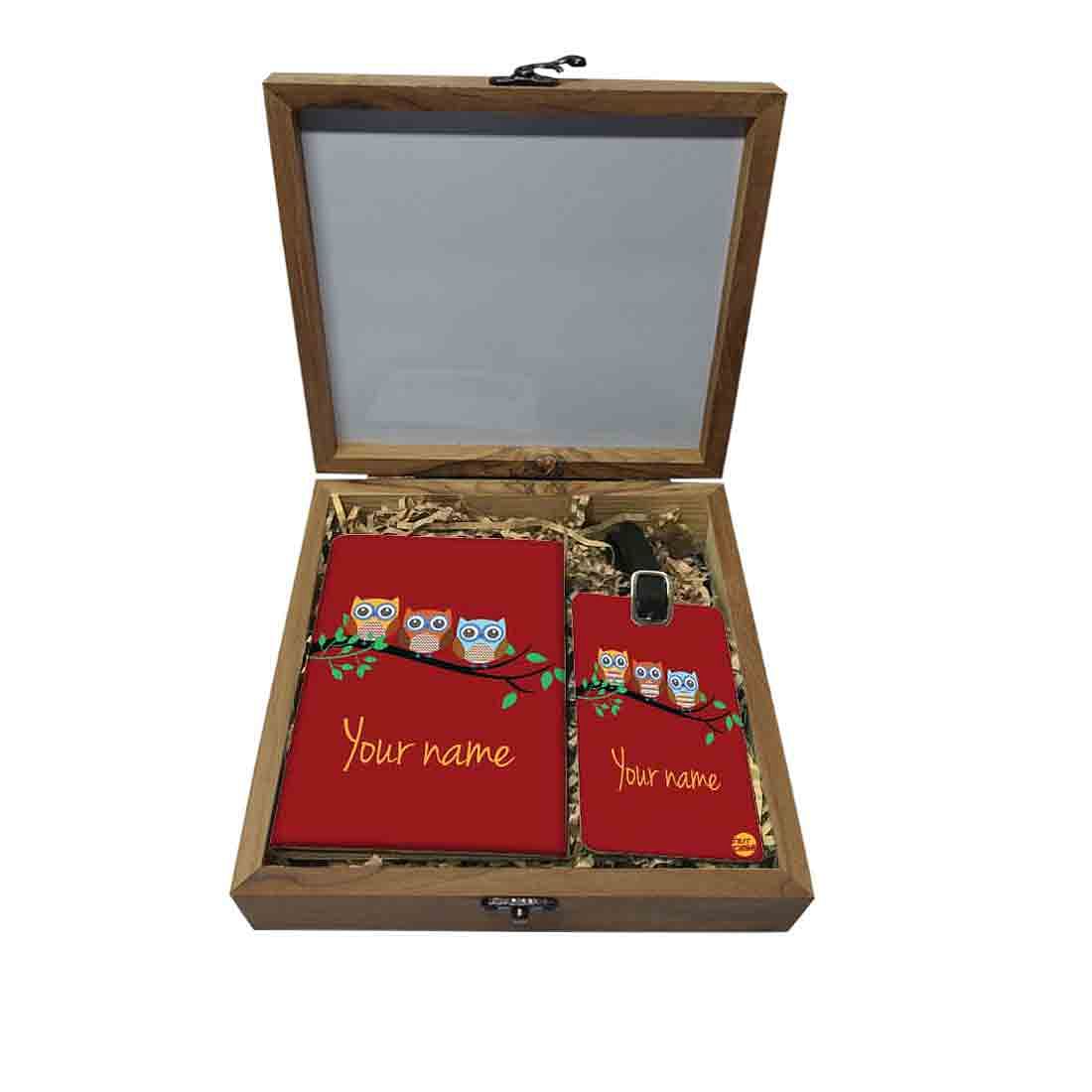 Personalized Passport Cover Combo - Small Owls Red Nutcase