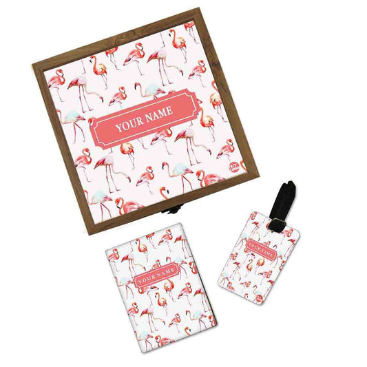 Personalized Passport Cover With Luggage Tag - Flamingos Nutcase