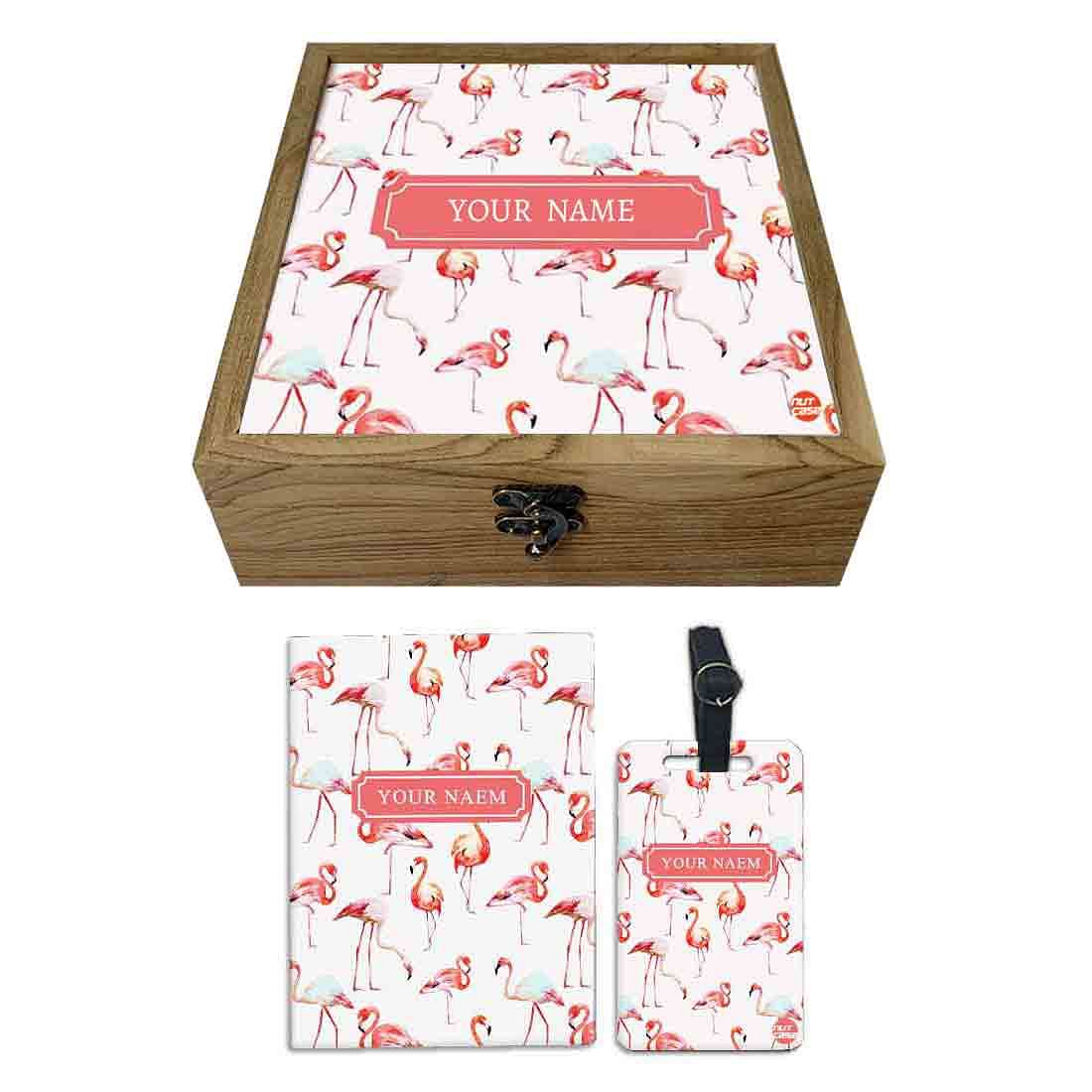 Personalized Passport Cover With Luggage Tag - Flamingos Nutcase