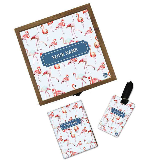 Customized Passport Cover With Name - Flamingos Blue Nutcase