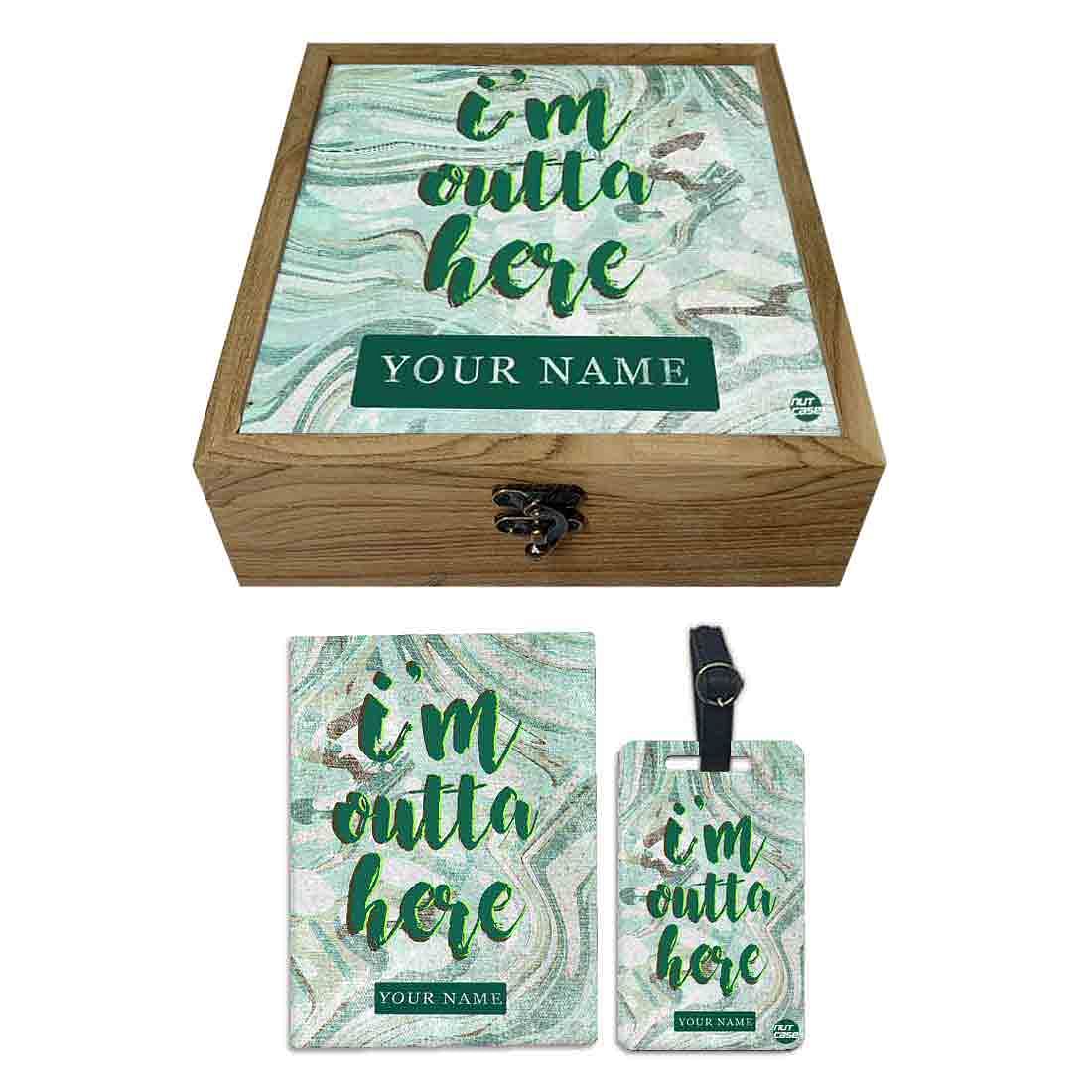 Personalized Passport Cover Combo - I Am Outta Here Green Nutcase