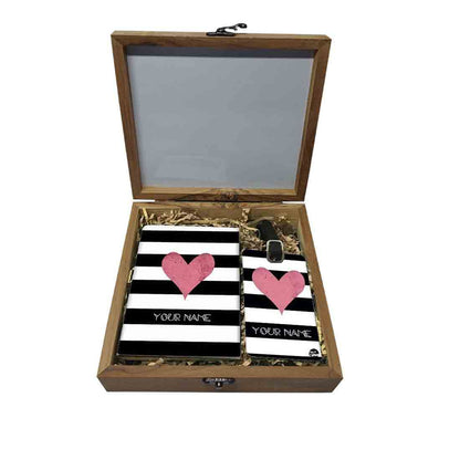 Customized Travel Organizer  - Pink Heart Black Strips Nutcase