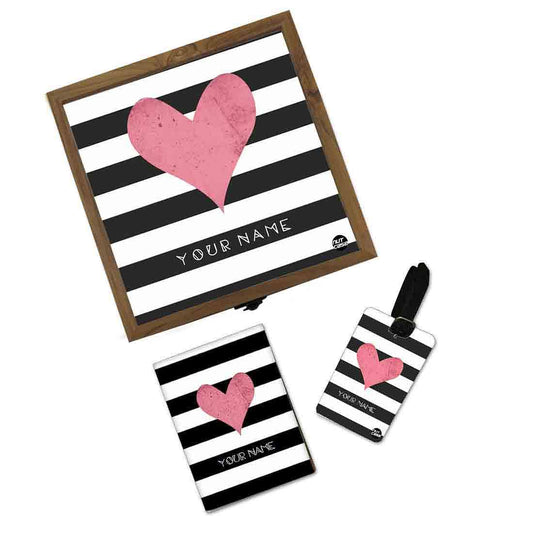 Customized Travel Organizer  - Pink Heart Black Strips Nutcase