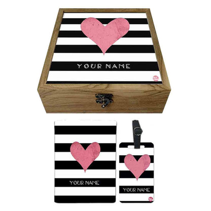 Customized Travel Organizer  - Pink Heart Black Strips Nutcase