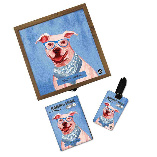 Custom Passport Cover With Luggage Tag - Hipster Pitbull Dog Nutcase