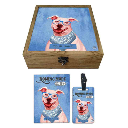 Custom Passport Cover With Luggage Tag - Hipster Pitbull Dog Nutcase