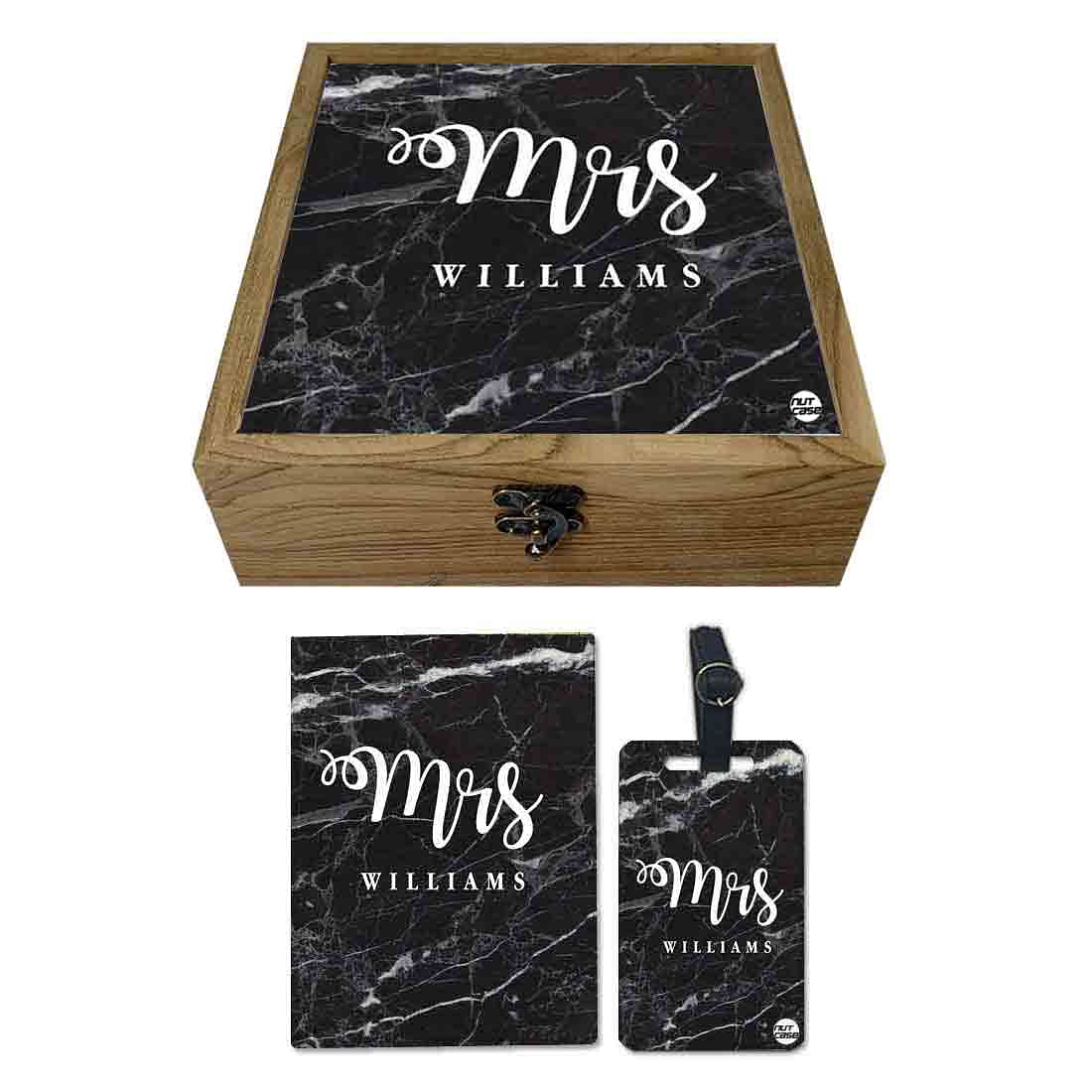 Customized Passport Cover For Couples Travel Gift - Mrs Black Marble Nutcase