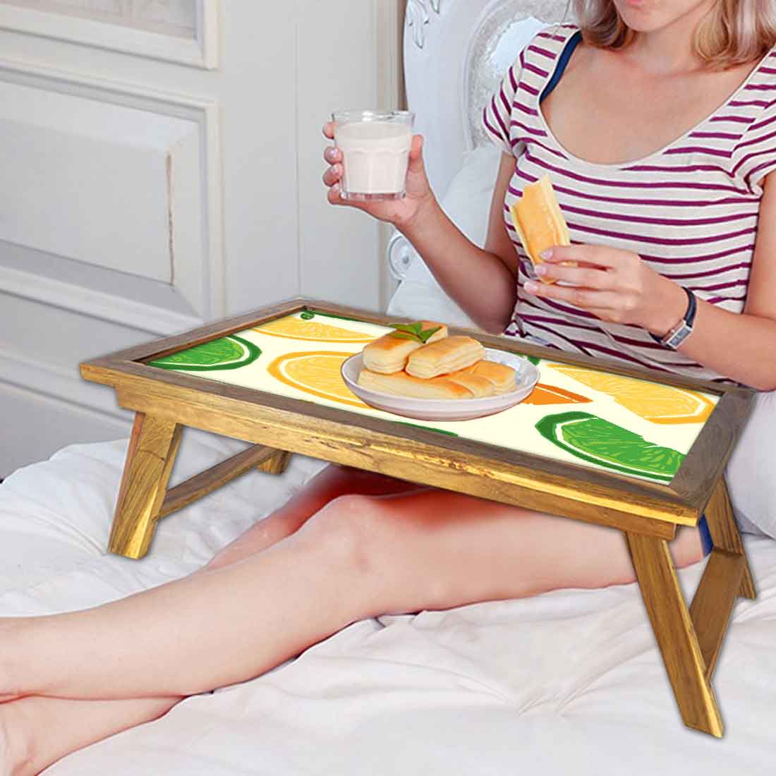 Designer Lapdesk Breakfast Tray Wood Study Desk for Home - Colorful Lemon Nutcase